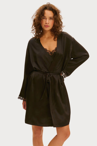 Love Me Black Silk & Embroidery Kimono, Size L-XL