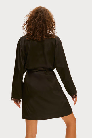 Love Me Black Silk & Embroidery Kimono, Size L-XL
