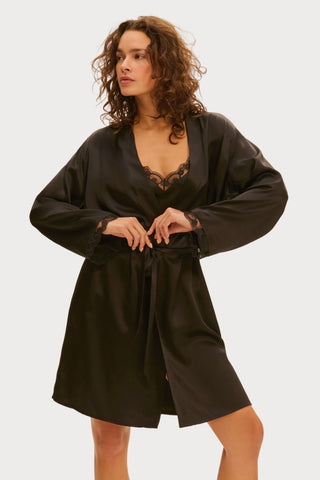 Love Me Black Silk & Embroidery Kimono, Size L-XL