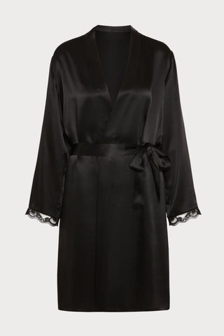 Love Me Black Silk & Embroidery Kimono, Size L-XL