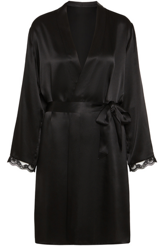 Simone Pérèle Love Me Black Silk & Embroidery Kimono - Silk Loungewear