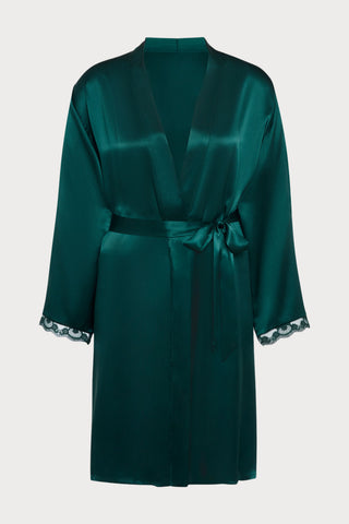 Love Me Emerald Silk & Embroidery Kimono, Size L-XL
