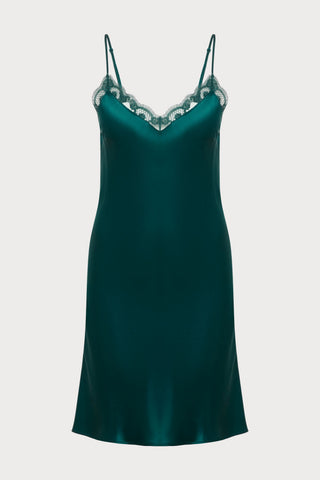 Love Me Emerald Silk & Embroidery Nightie, Size S (UK 8-10)