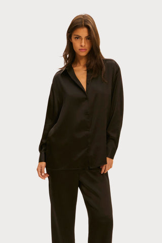 Simone Pérèle Love Me Black Silk & Embroidery Pyjama Shirt