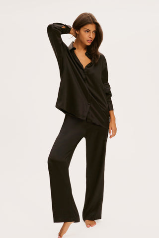 Simone Pérèle Love Me Black Silk & Embroidery Pyjama Shirt