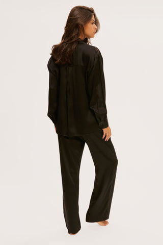 Simone Pérèle Love Me Black Silk & Embroidery Pyjama Shirt