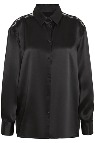 Simone Pérèle Love Me Black Silk & Embroidery Pyjama Shirt