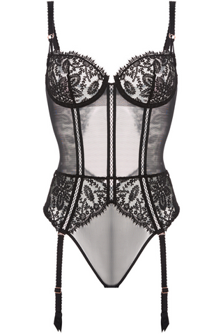 Simone Perele Précieuse Black Embroidery Tanga Suspender Bodysuit
