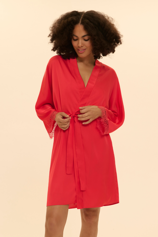 Simone Pérèle Satin Secrets Flamingo Mid-Length Kimono - Naughty Knickers