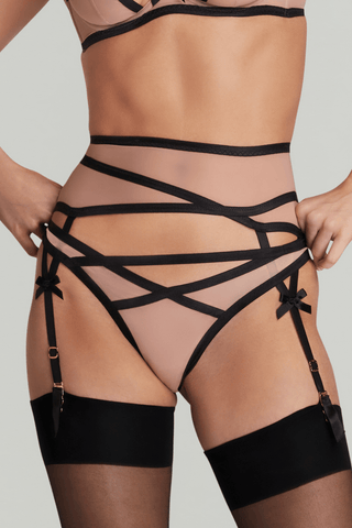 Agent Provocateur Joan Mesh Suspender Belt Mink/Black