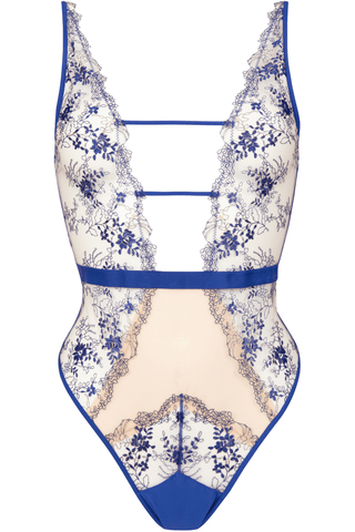 Atelier Amour Après Minuit Thong Bodysuit Nude/Blue