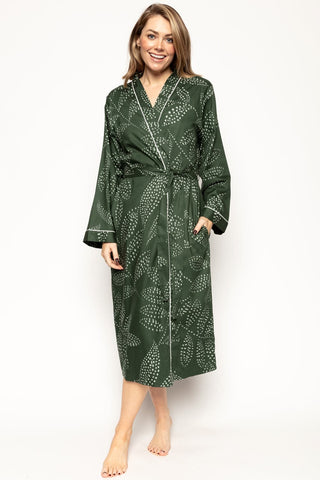 Cyberjammies Imogen Leaf Print Long Dressing Gown Green