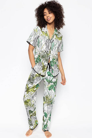 Cyberjammies Tamsin Leopard Palm Leaf Print Pyjama Top