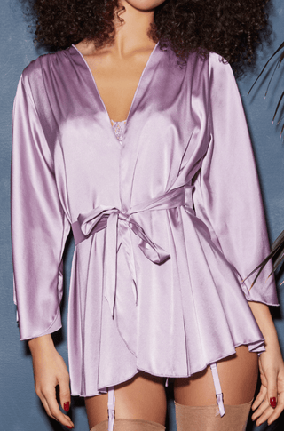 Fleur Du Mal Angel Silk Satin Robe in Purple Wisteria