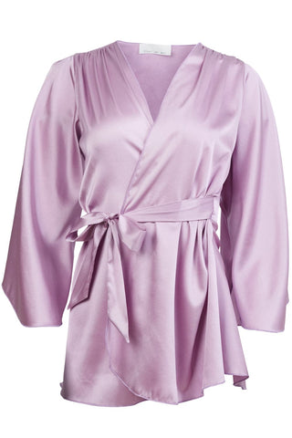 Fleur Du Mal Angel Silk Satin Robe in Purple Wisteria