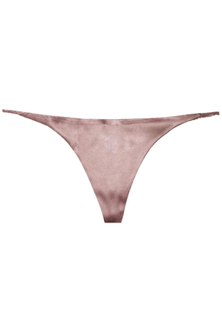 Fleur Du Mal Luxe Silk Satin V-String in Tan