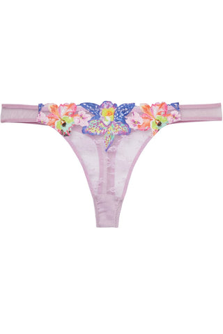 Fleur Du Mal Orchid Embroidery Thong in Wisteria