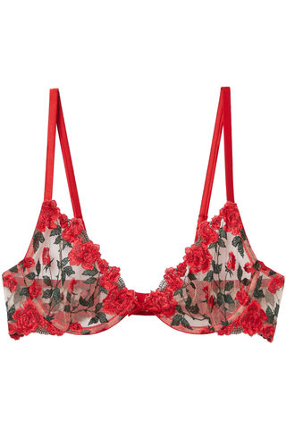 Fleur du Mal Roses and Thorns Embroidery Demi Underwired Bra Rouge