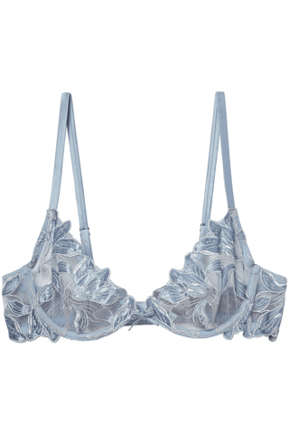 Fleur du Mal Velvet Lily Embroidery Underwired Demi Bra Blue