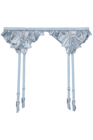 Fleur du Mal Velvet Lily Embroidery Suspender Blue