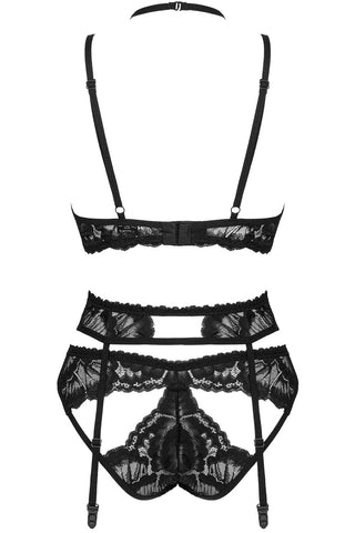 Obsessive Alessya Bra, Brief & Suspender Set Black