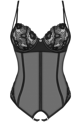 Obsessive Serena Love Underwired Crotchless Bodysuit Black