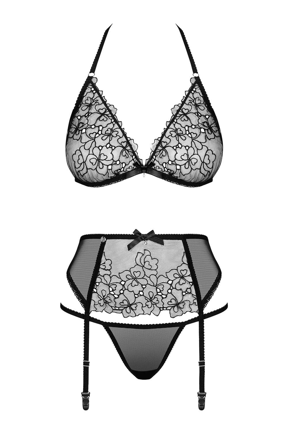 Obsessive Uniquella Bra, Thong & Garter Belt, Size LXL (UK 1214