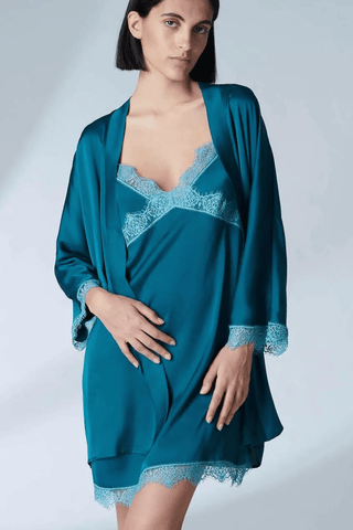 Simone Pérèle Satin Secrets Short Kimono Cyan Blue